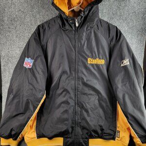 Pittsburgh Steelers Reebok NFL Large Black Yellow Long Sleeve Jacket Hooded Men